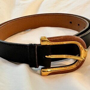 Hermes Two-tone Leather Belt With Gold Buckle, Size 75 (AUTHENTIC)